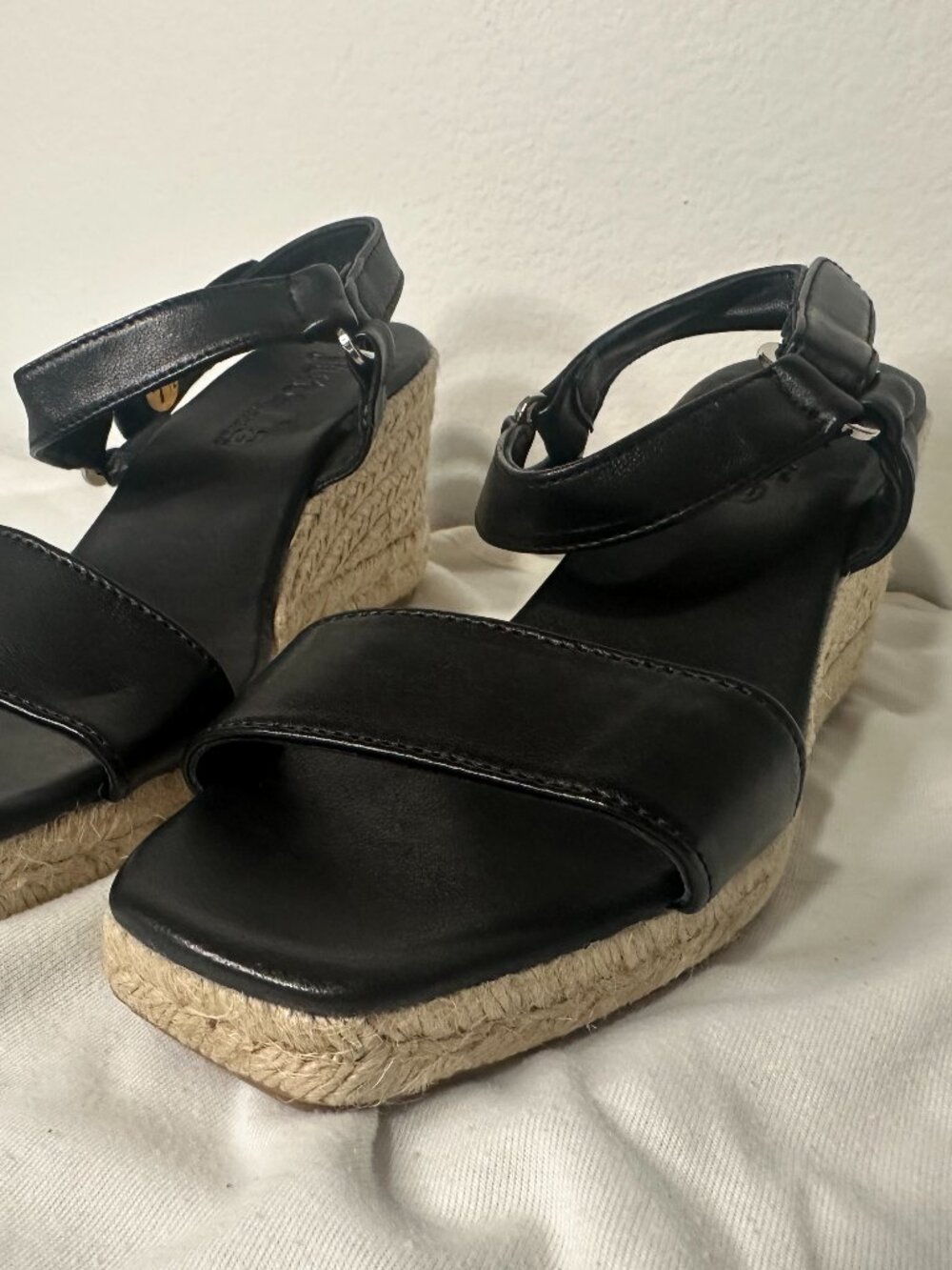 Jutelia Leather Espadrilles - Black/Raffia - Size 7.5 (38 European) - Like New
